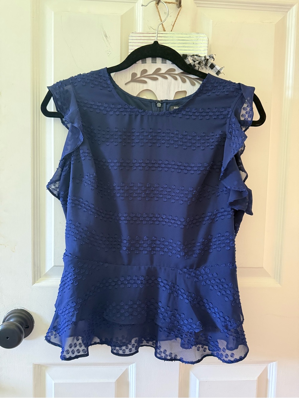 Banana Republic Royal Blue Ruffled Dot Peplum Blouse